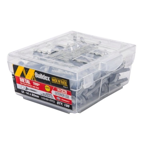 Buildex 12-14 x 50mm Climaseal Hex Head Hi-Grip Metal Tek Screw With Seal - 100 Box - 2415841