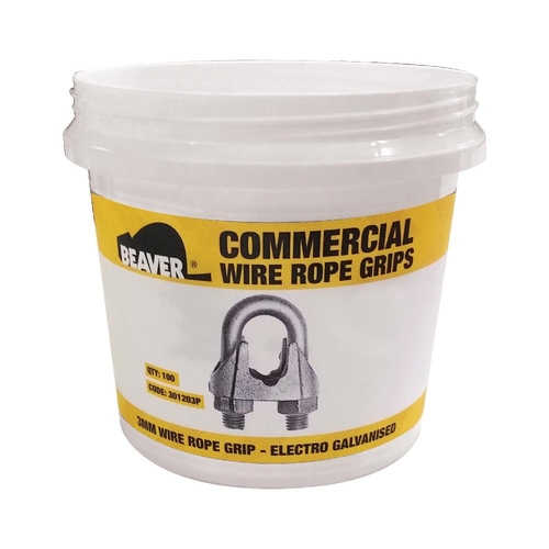 Beaver Commercial Wire Rope Grip Electro Galvanised - 6mm 1/4" - Pail of 50 - 301206P
