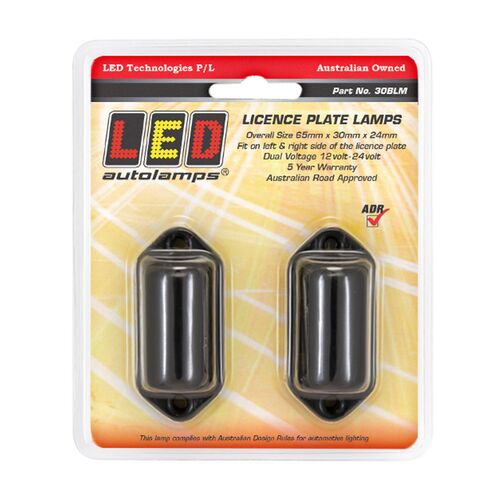 Led Licence Plate Lamp 12/24V Black Steel Base 14Cm Twin Pack