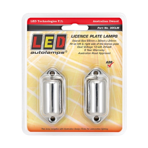 Led Licence Plate Lamp 12/24V 3 Led'S Chrome Housing 14Cm Twin Pack - 30CLM