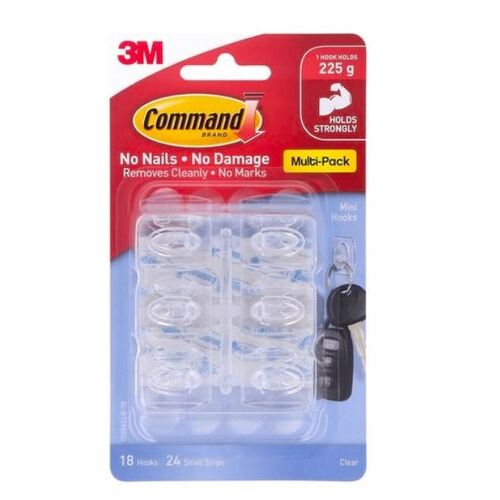 Command Mini Clear Adhesive Hooks Value Pack - 18 Pack 17006CLR-VP