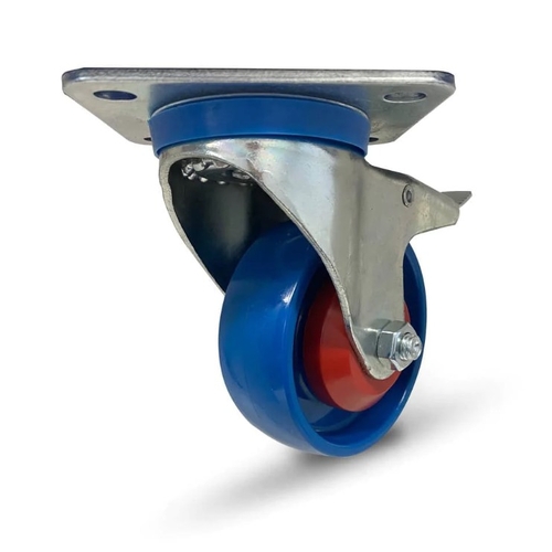 125Mm Blue Nylon Castor Wheel - Swivel With Brake