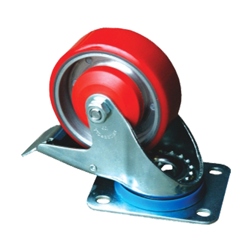 Grip 100Mm 200Kg Polyurethane On Aluminium Wheel Castor Swivel Plate With Brake