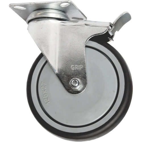 Grip 125Mm 130Kg Grey Tpr On Polypropylene Wheel Castor Swivel Plate With Brake