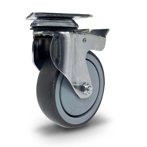 100Mm Tpr Castor With Polypropylene Core Chrome Plated - Swivel With Brake