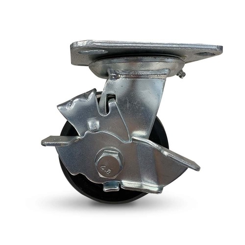 Grip 100Mm 150Kg Rubber On Cast Iron Wheel Castor Swivel Plate With Brake