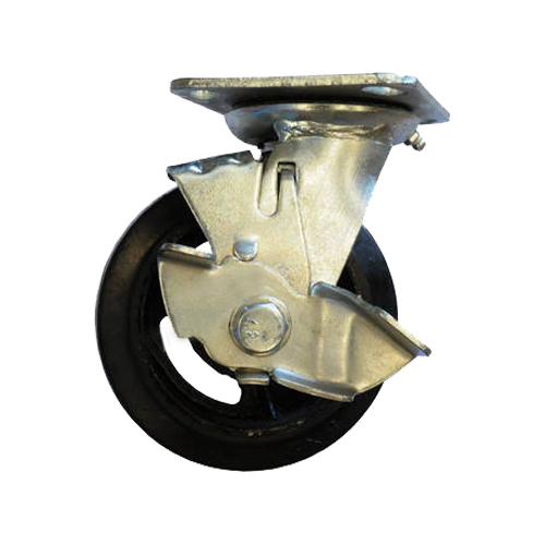Grip 125Mm 180Kg Rubber On Cast Iron Wheel Castor Swivel Plate With Brake