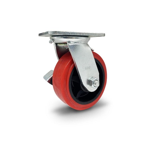 Grip 125Mm 250Kg Polyurethane On Polypropylene Wheel Castor Swivel Plate With Brake