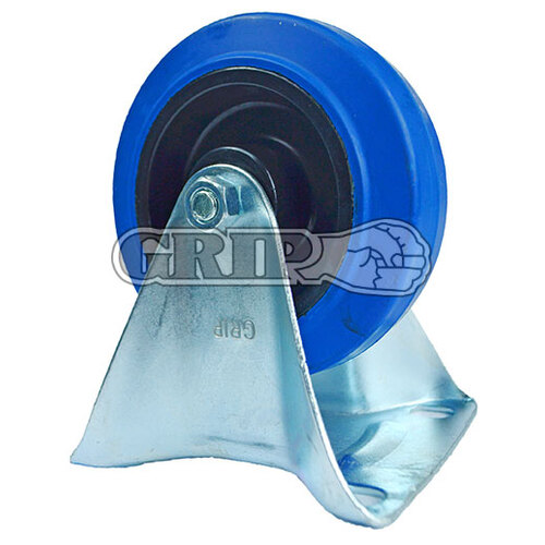 Grip 100Mm 100Kg Blue Elastic Rubber Wheel Castor Fixed Plate