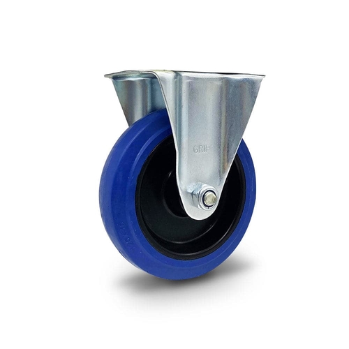 Grip 125Mm 150Kg Blue Elastic Rubber Wheel Castor Fixed Plate