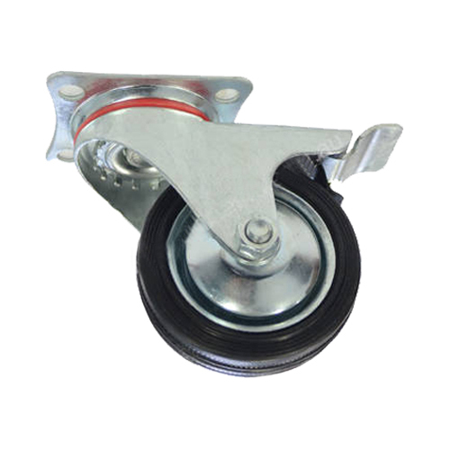 Grip 100Mm 70Kg Black Rubber Wheel Castor Swivel Plate With Brake