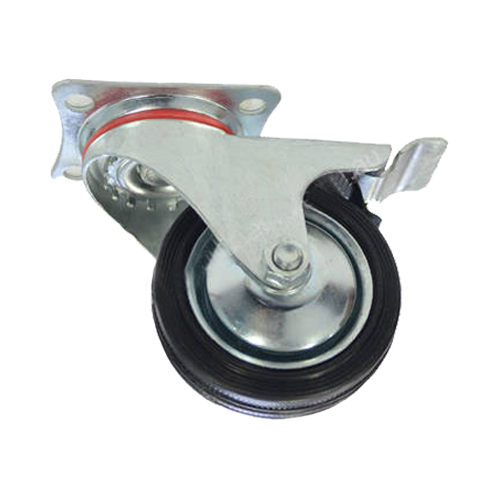 Grip 160Mm 145Kg Black Rubber Wheel Castor Swivel Plate With Brake