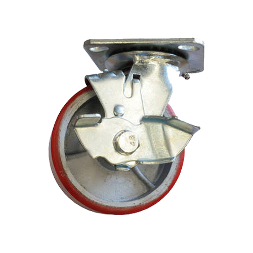 Grip 125Mm 280Kg Polyurethane On Cast Iron Wheel Castor Swivel Plate With Brake