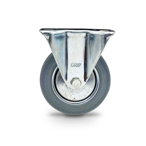 Grip 100Mm 70Kg Grey Rubber Wheel Castor Fixed Plate