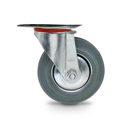 Grip 125Mm 100Kg Grey Rubber Wheel Castor Swivel Plate