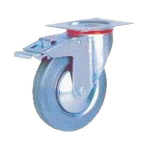 Grip 125Mm 100Kg Grey Rubber Wheel Castor Swivel Plate With Brake