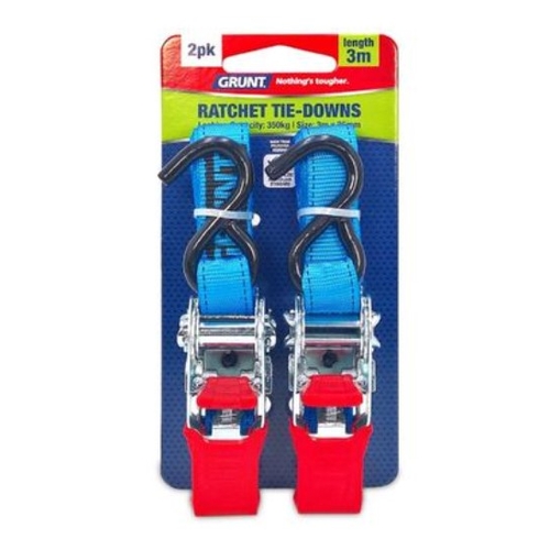 GRUNT 25mm x 3m Ratchet Tie Down Straps - 2 Pack