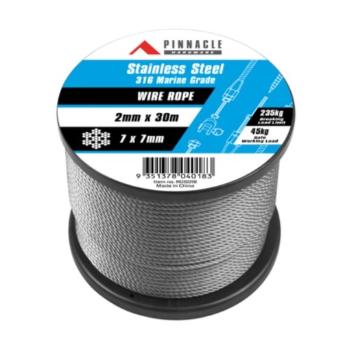 Pinnacle 2mm x 30m Marine Grade Stainless Steel Wire Rope