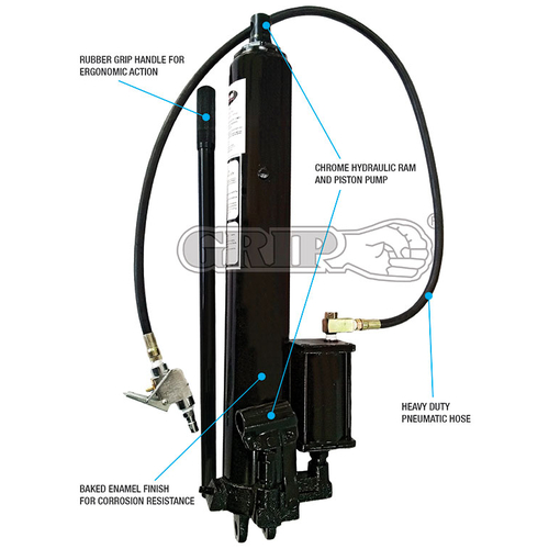Air Hydraulic Ram With Hook Clevis Base - 8000Kg