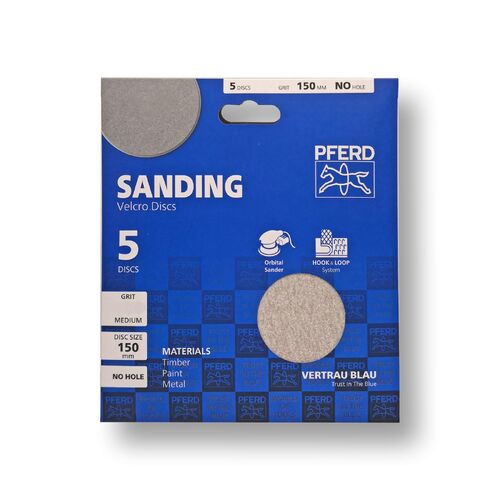 5 Pack Hook & Loop Paper Discs - Aluminium Oxide - 150mm No Hole - 80 Grit