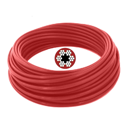 3mm 6x7 G1570 Red Coated Galvanised Steel Wire Rope - 1000M - 47349-47355