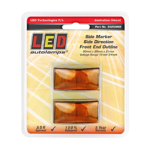 Led Supplementary Side Marker Lamp Amber 12/24V Black Base 3M Twin Pack