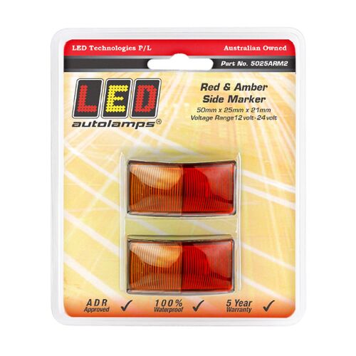 Led Side Marker Lamp Red/Amber 12/24V Black Base 3M Twin Pack