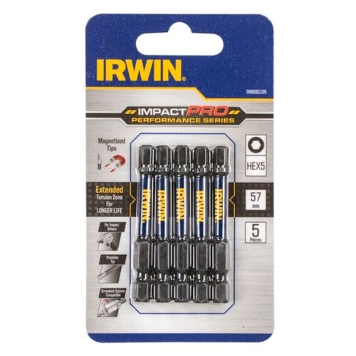 Fastener Drive Impact Irwin 57Mm Hex5 5Pk Iw6061105
