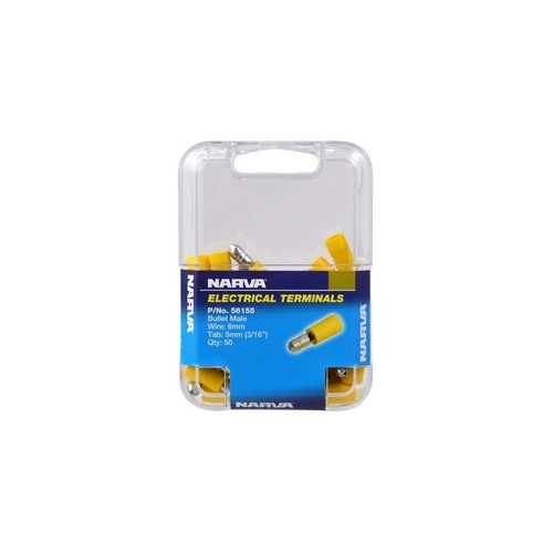 Narva Crimp Terminal Male Bullet Yellow Terminal Entry 5mm Vinyl 50 Pce