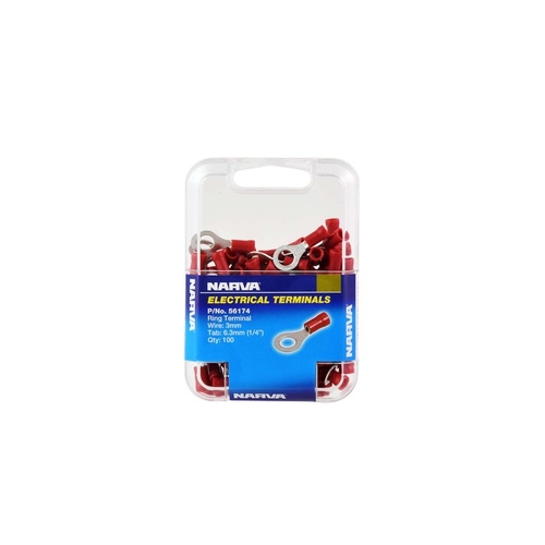 Narva Crimp Terminal Ring Red Terminal Entry 6.3mm Vinyl 100 Pce
