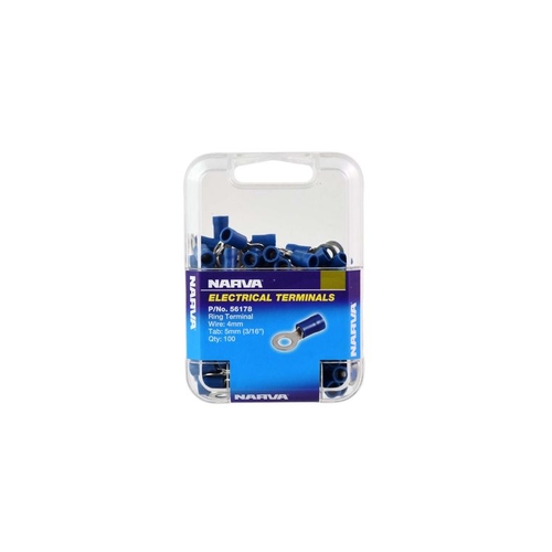 Narva Crimp Terminal Ring Blue Terminal Entry 5mm Vinyl 100 Pce