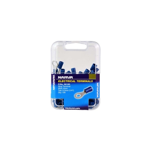 Narva Crimp Terminal Ring Blue Terminal Entry 6.3mm Vinyl 100 Pce