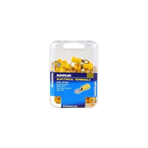 Narva Crimp Terminal Ring Yellow Terminal Entry 5mm Vinyl 100 Pce
