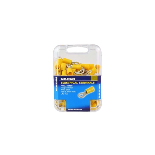 Narva Crimp Terminal Ring Yellow Terminal Entry 6.3mm Vinyl 100 Pce