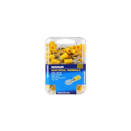 Narva Crimp Terminal Ring Yellow Terminal Entry 8.4mm Vinyl 100 Pce