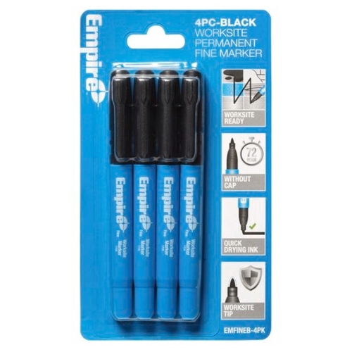 Empire Black Fine Tip Worksite Marker - 4 Pack