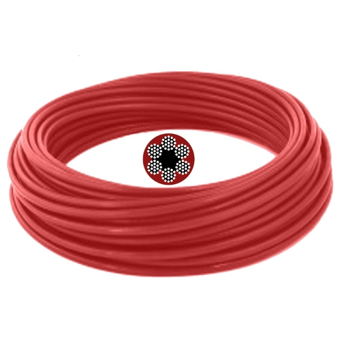 4mm 6x19 G1570 Red Coated Galvanised Steel Wire Rope - 1000M - 57167-57171