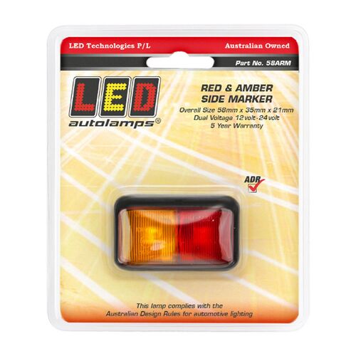 Led Red Amber Side Marker Lamp 12/24V Black Housing 40Cm Cable