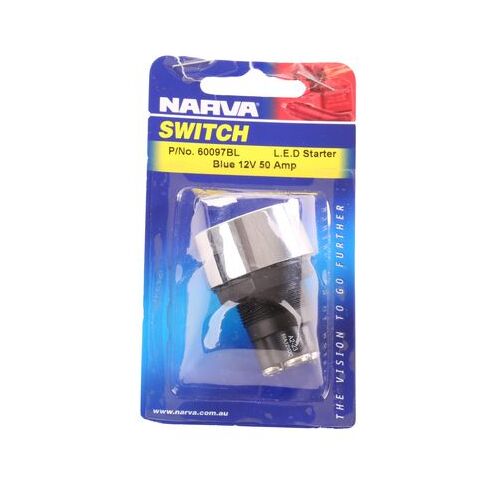 Narva Push Button Starter Switch On/Off Momentary SPST Blue LED (Contacts Rated 50A  12V)