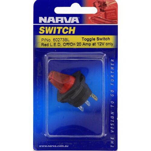 Narva Duckbill Toggle Switch Off/On SPST Red LED (Contacts Rated 12V  20A) BL Pk 1