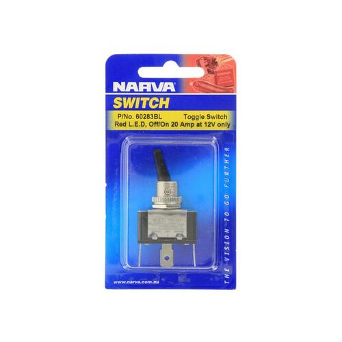 Narva Heavy Duty Toggle Switch Off/On SPST Red LED (Contacts Rated 20A  12V) BL Pk 1