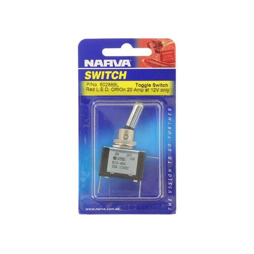 Narva Toggle Switch Off/On SPST Red LED (Contacts Rated 20A  12V) BL Pk 1