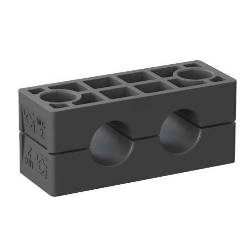 STAUFF Multi-Line Clamp Clamp Body Size 3 for 2 Lines 25 mm Diameter 2 Bolt Holes Polypropylene (black) Smooth Inside Surface with Tension Clearance -