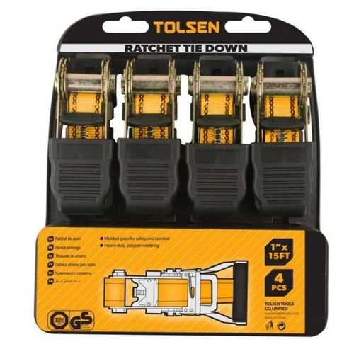 TOLSEN RATCHET TIE DOWN SET 25mm 4PCS