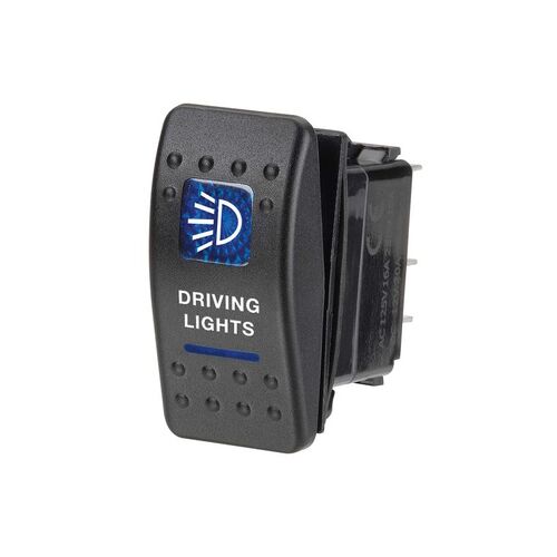12 Volt Illuminated Off/On Sealed Rocker Switch with "Driving Lights" Symbol (Blue)