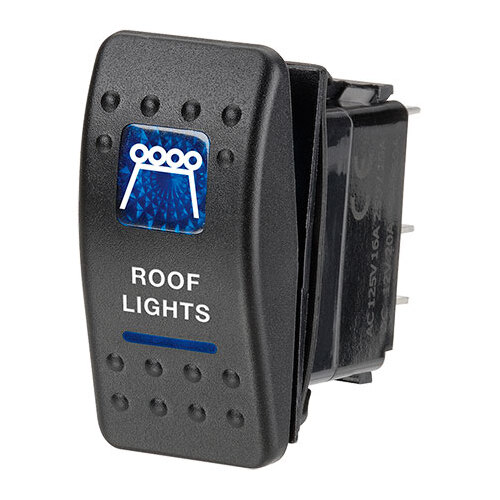 Narva Sealed Rocker Switch Off/On SPDT 12V Blue Illuminated Roof Lights Symbol (Contacts Rated 20A  12V) BL Pk 1