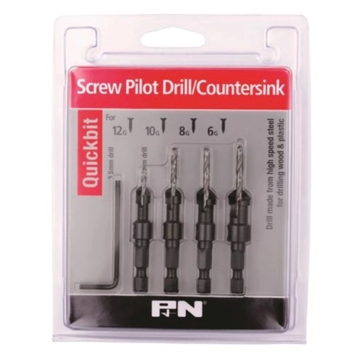 P&N 4 Piece Quickbit Pilot Drill / Countersink Bit Set