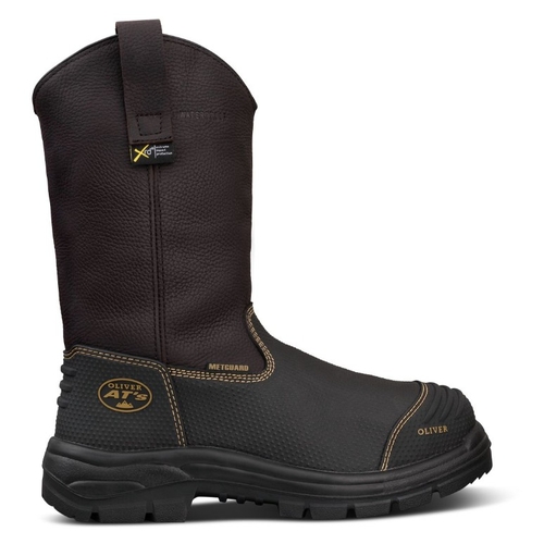 240mm Brown Pull-on Riggers Boot - Caustic and 100% Waterproof - 65-493-9
