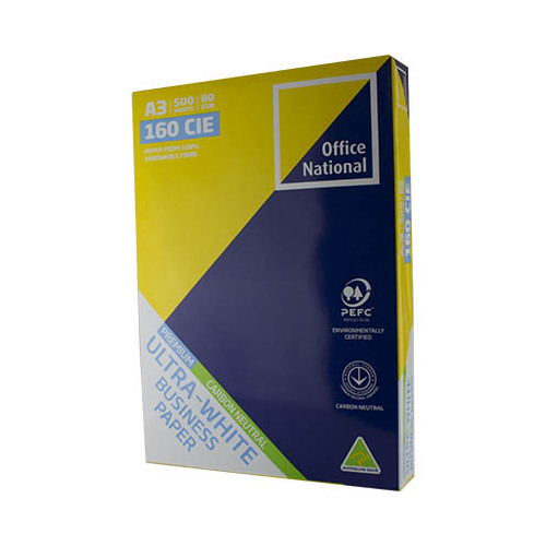 Office National A3 Ultra White Carbon Neutral Copy Paper 80Gsm White Pack 500 Sheets