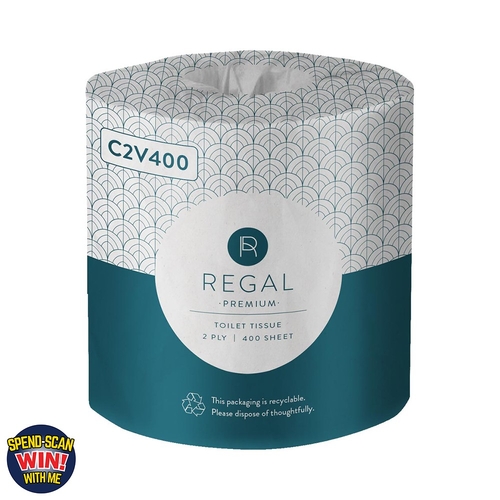 Regal Luxury Toilet Roll Wrapped 2-Ply 400 Sheet White